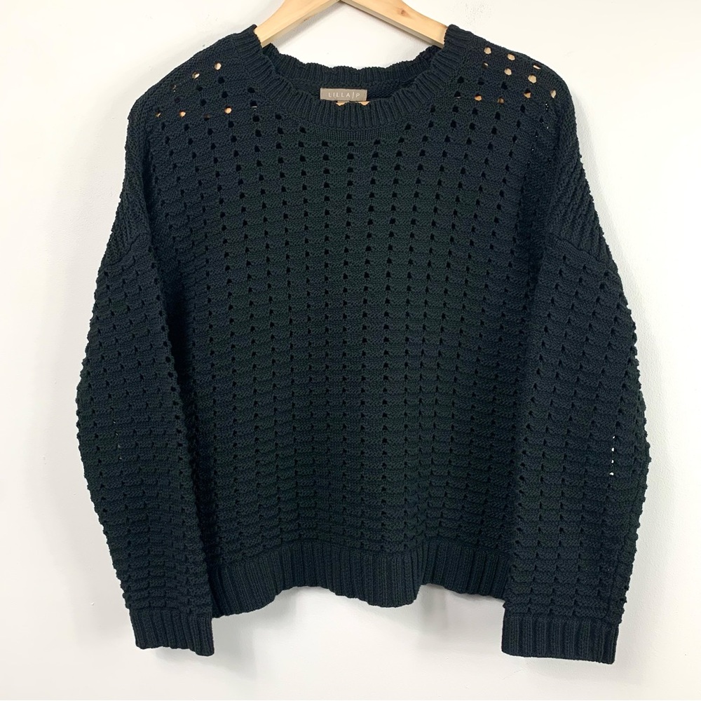 Lilla P Black Knit Scalloped Neckline Sweater